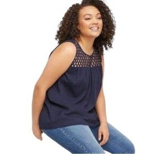 Lane Bryant Navy Crisscross-Yoke Shell Top | Size 18